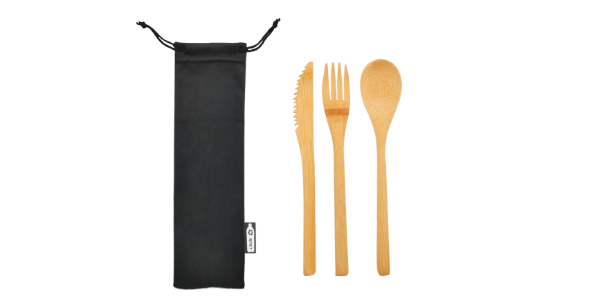 BAMBOO CUTLERY SET IN RPET POUCH